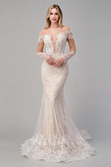 Off Shoulder Sweetheart Mermaid Wedding Gown with Chapel drag skirt