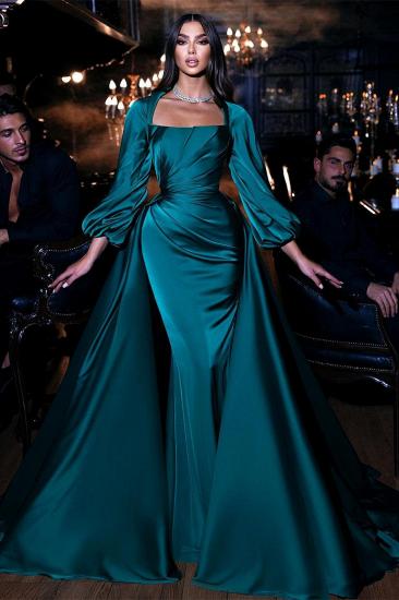 Long dark green mermaid evening dress with sleeves | Dark green prom dresses