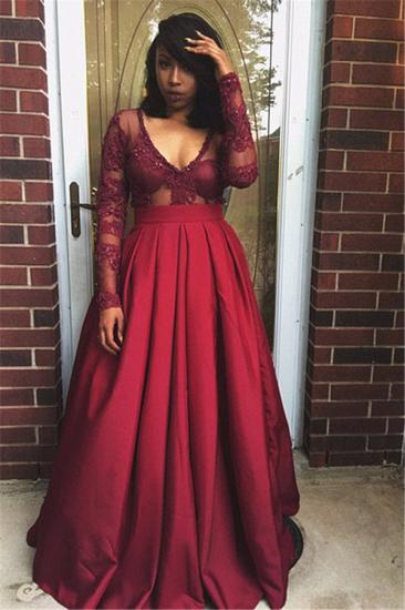 Long Sleeve Deep V-neck Sexy Evening Dresses Cheap Burgundy Prom Gowns 2022_2