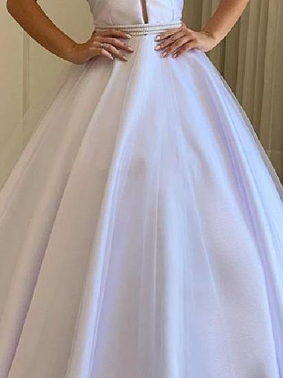 Country Plus Size A-Line Wedding Dress Off Shoulder Tulle Short Sleeve Bridal Gowns with Sweep Train_3