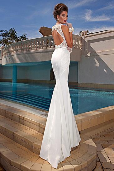 Mermaid Satin Bateau Wedding Dresses 2022 Open Back Tulle Bowknot Bridal Dresses with Beadings_2
