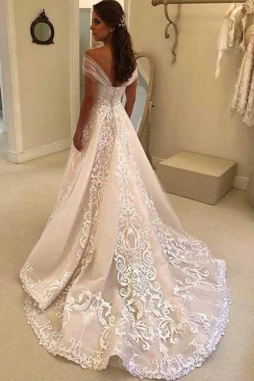 Vintage A Line Off Shoulder Sweep Trian Lace Wedding Dress Bridal Gowns_2