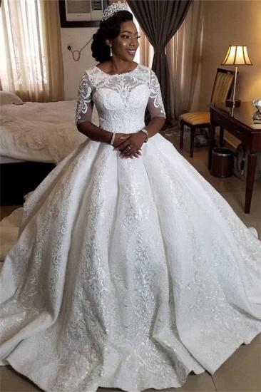 Gorgeous Short Sleeve Appliques Ball Gowns Lace Tulle Bridal Gowns