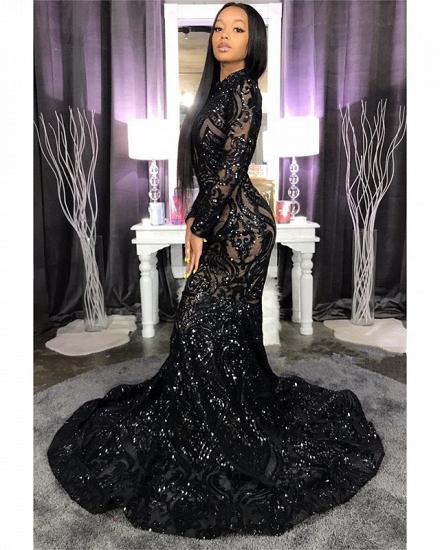 Chic High Neck Sparkle Appliques Prom Dresses | Fit and Flare Long Sleeve Evening Gowns_2