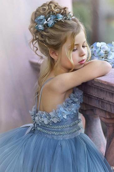 Nette trägerlose staubige blaue Rüschen Puffy Princess Flower Girl Kleider_3