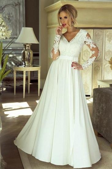 White White V-Neck Floral Lace Aline Wedding Dress