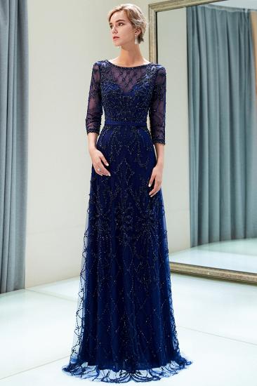 MELODY | A-line Illusion Neckline Long Beading Evening Gowns with Sleeves_15
