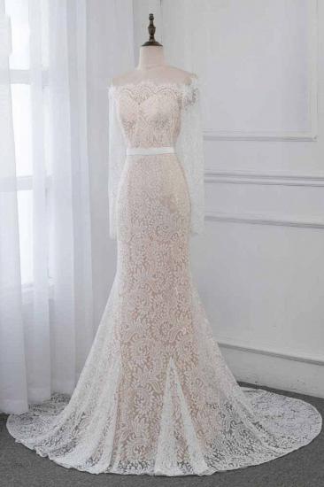 TsClothzone Boho Off-the-Shoulder Champagne Wedding Dresses Long Sleeves Mermaid Appliques Bridal Gowns_4