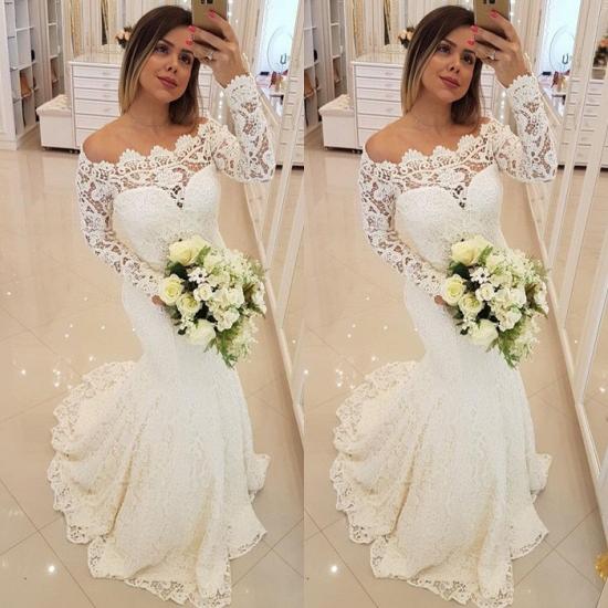 Gorgeous Long Sleeve Appliques Mermaid Wedding Bridal Dress_2
