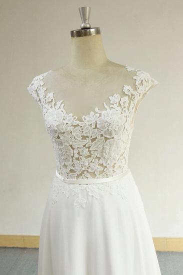 Sexy V-neck Appliques Sleeveless Wedding Dress | A-line Chiffon White Bridal Gown_4