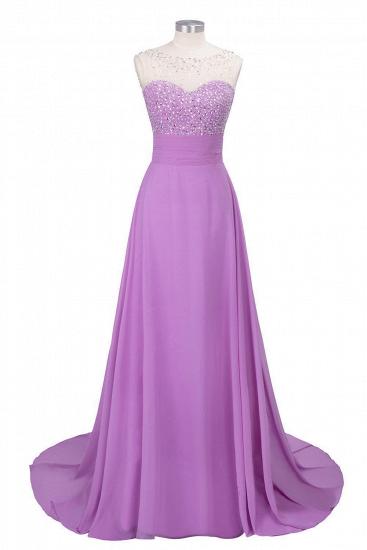 Purple Elegant SLNY Rhinestone Embellished  Backless Pleats Long Evening Dress_5