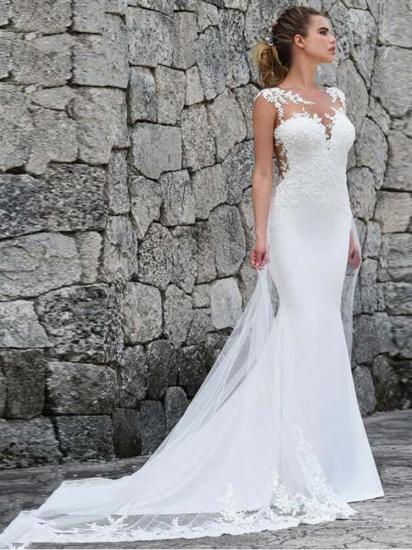 Graceful Sleeveless Lace Appliques Tulle White Mermaid Wedding Dresses