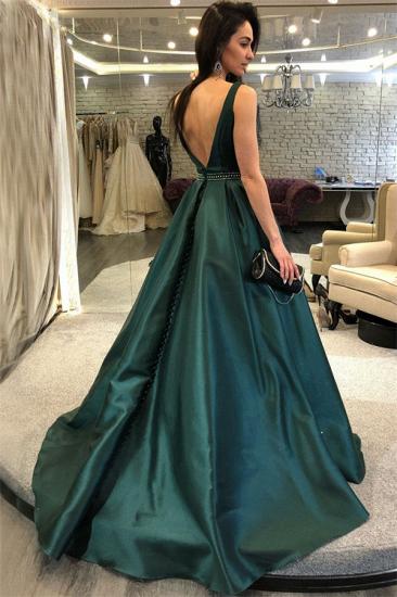 Dark Green A-Line Sleeveless Evening Dresses Online | 2022 Open Back Crystal Cheap Evening Gown_3