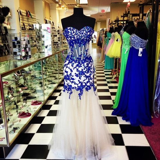 Elegant Sweetheart Royal Blue Prom Dress Crystal Tulle Long Formal Occasion Dresses_3