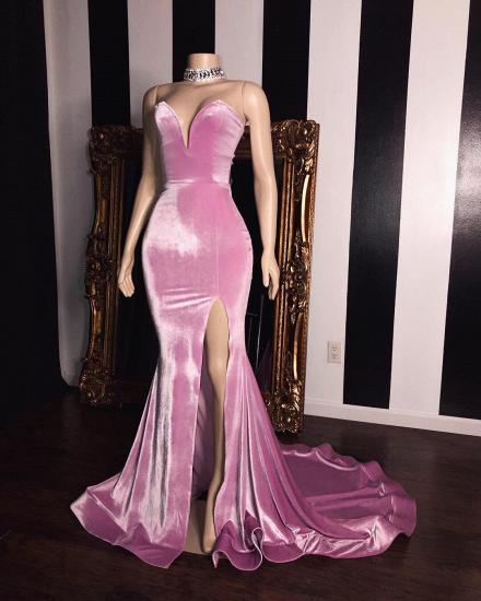 Pink Velvet Sweetheart Prom Dresses | Elegant Side Slit Mermaid Long Evening Gowns_2