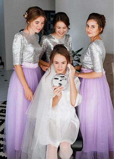 Shop Beautiful Sequin Lace Jewel Lavender Purple A-line Bridesmaid Dresses With Belt for Beach Wedding_3