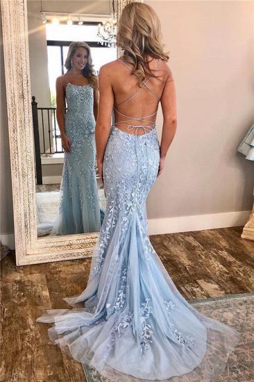 Spaghetti Straps Lace Appliques Sexy Prom Dresses 2022 | Open Back Baby Blue Cheap Evening Dress_1