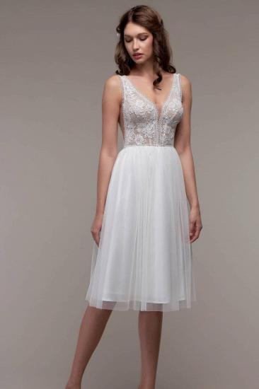 Simple V-Neck Sleeveless Short Wedding Dress Sheath Midi Dress for Women_1