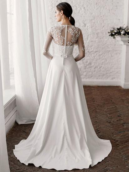 Long Sleeves Appliques Satin White Lace Wedding Dresses Long_2