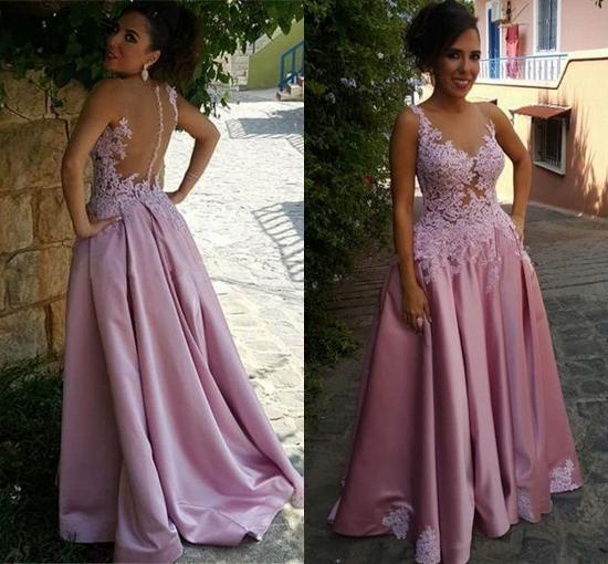 Buttons Sleeveless Appliques Pink A-Line Delicate Prom Dress_3
