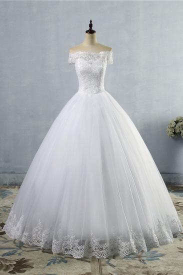 TsClothzone Erschwingliches schulterfreies Brautkleid aus Spitze und Tüll mit kurzen Ärmeln, weiße Brautkleider im Angebot_1