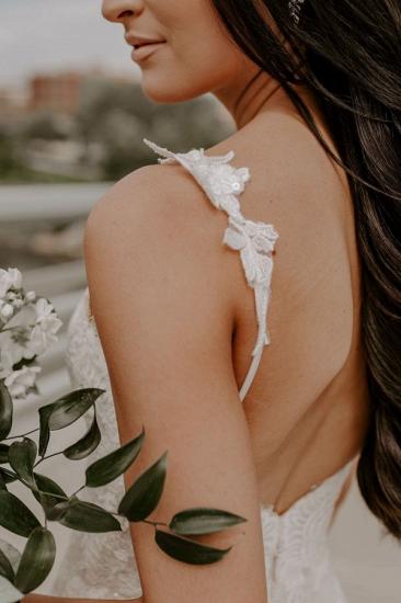 V-Ausschnitt Rückenfreies Brautkleid im Meerjungfrau-Stil Tüll Spitze Applikation Langes Brautkleid_4