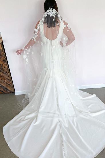 Tiefer V-Ausschnitt, breite Träger, rückenfreies, bodenlanges Brautkleid im Meerjungfrau-Stil mit Schleppe_2