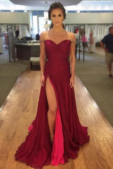 2022 Elegant Red Side-Slit Off-The-Shoulder Prom Dresses Ruched Evening Dresses_1