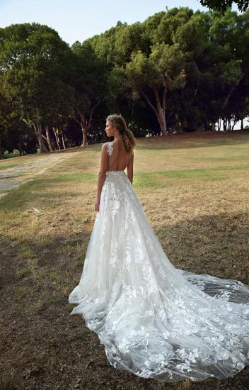 Charming V-Neck Flroal Sleeveless Aline Wedding Dress_2