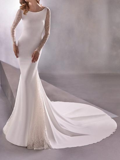 Illusion Mermaid Wedding Dress Bateau Long Sleeve Formal Plus Size Bridal Gowns Sweep Train