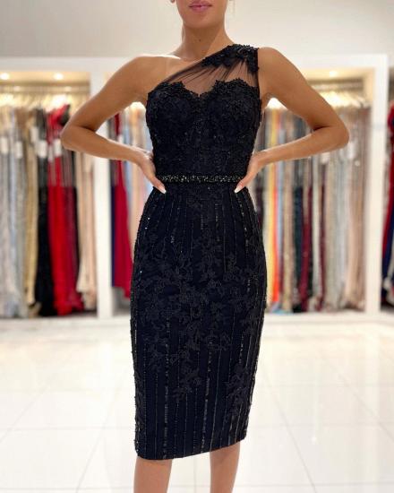 Lace-Appliqued One-Shoulder Beaded Short Prom Dress_3