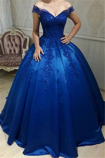 Off The Shoulder Royal Blue Evening Dresses 2022 | Beads Lace Puffy Sexy Formal Dress Cheap