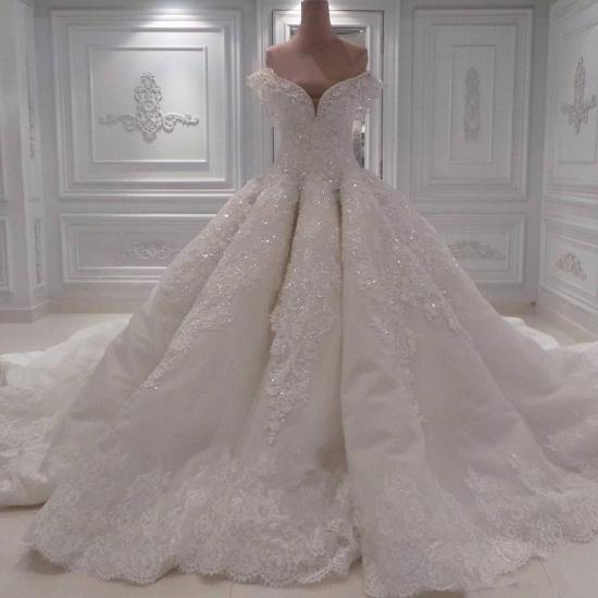 Glamorous Off Shoulder Lace Wedding Dress | Ball Gown Sequins Bridal Gowns_2