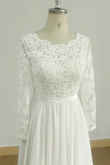 Glamouröses weißes Chiffon-Hochzeitskleid in A-Linie | Langarm Jewel Brautkleider_4