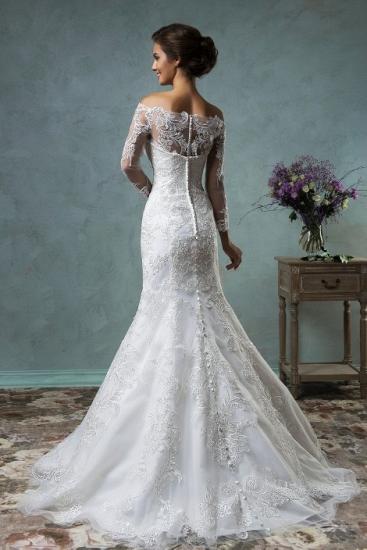Gorgeous Off the Shoulder Detachable Train Wedding Dresses Long Sleeve Lace 2022 Bride Dress_5