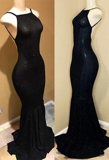 Backless black prom dress, sequins evening gowns BA9013_2