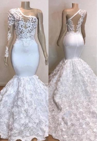 One Shoulder Lace Appliques Meramid Prom Dresses with sleeve_2
