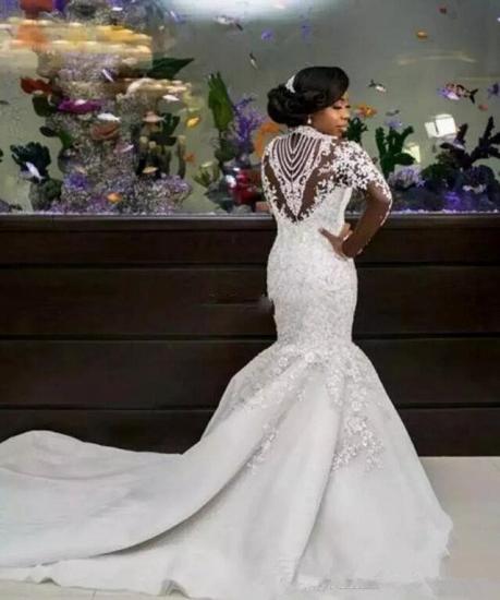 Gorgeous Beads Lace Appliques High Neck Wedding Dress | Mermaid Bridal Dress_3