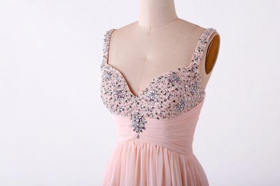 Pink Crystal Elegant Evening Dresses Floor Length Attractive Beading 2022 Popular Prom Gowns_2
