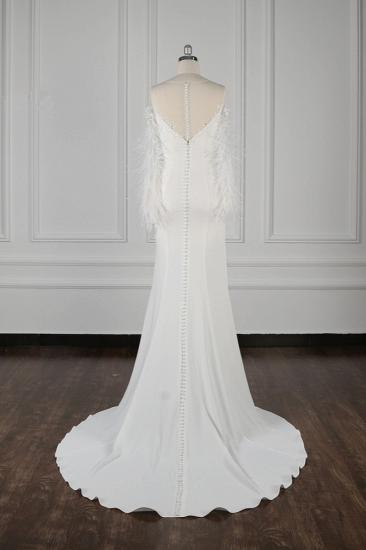 TsClothzone Chic Jewel ärmelloses weißes Chiffon-Hochzeitskleid Meerjungfrau-Applikationen Brautkleider mit Pelz Onsale_3