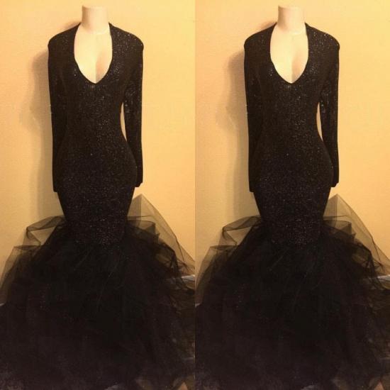 Sexy black sequins prom dress, ruffles evening dress BA8155_5