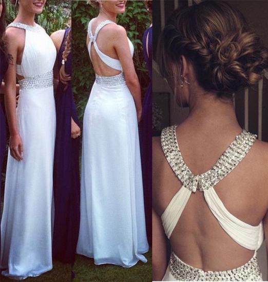 Crystal White Halter A-Line Prom Dress with Beadings Crossed Chiffon Long Dresses for Women_2