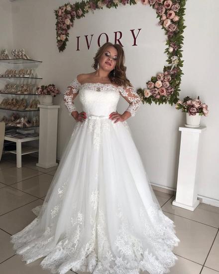 Gorgeous Off-the-shoulder Long sleeves Lace Princess Plus size wedding dress_3