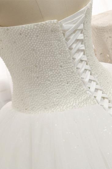 TsClothzone Chic Sweetheart Pearls White Wedding Dresses A-line Tulle Ruffles Bridal Gowns Online_6