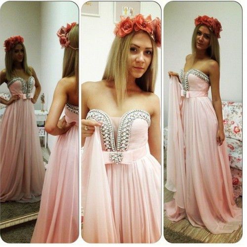 New Arrival Sweetheart Chiffon Prom Dress A-Line Crystal Formal Occasion Dresses_4