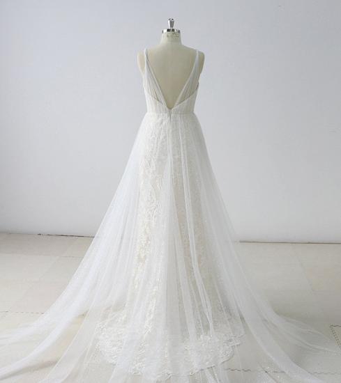 TsClothzone Gorgeous Simple White Lace V-Neck Long Wedding Dress Sleeveless Appliques Bridal Gowns On Sale_3
