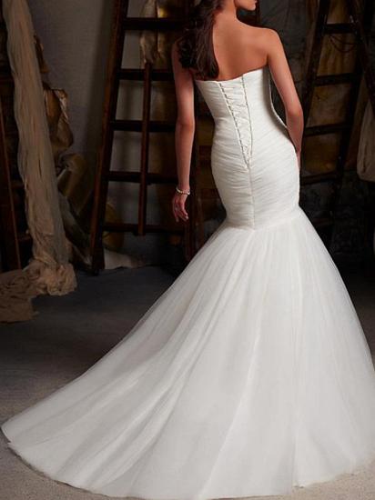 Sexy Mermaid Wedding Dress Strapless Tulle Sleeveless Bridal Gowns Cape Sweep Train_3
