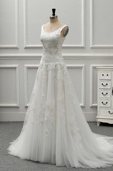 TsClothzone Chic Straps Jewel Tulle Lace Wedding Dress Sleeveless Appliques White Bridal Gowns On Sale_4