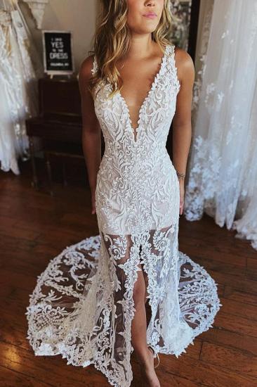Fashion Spaghettistraps Lace Mermaid Wedding Gowns With Split_3