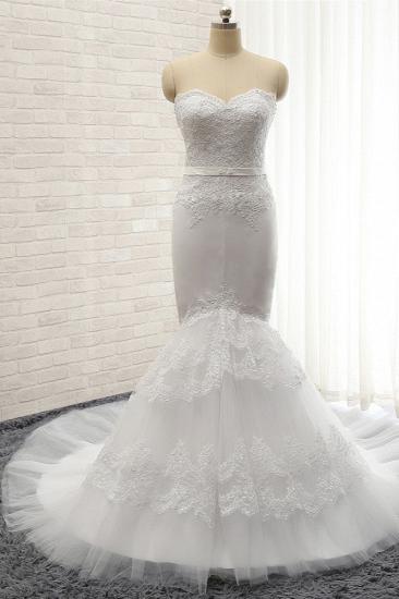 TsClothzone Affordable Sweetheart White Lace Wedding Dresses Tulle Satin Bridal Gowns With Appliques On Sale_2